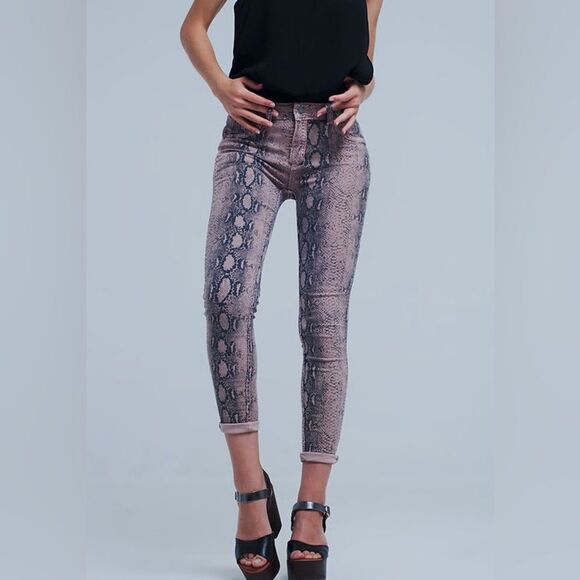 Reversible Print Pink Jeans Stylish Snake Print Women's Jeans Size Small - Picture 1 of 10